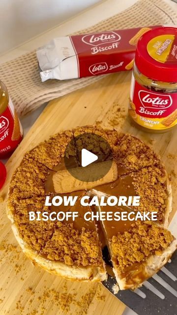 Healthy Biscoff Cheesecake, Low Calorie Cheesecake, Low Calorie Baking, Biscoff Cheesecake, Biscoff Biscuits, Protein Yogurt, Protein Baking, Biscoff Spread, Protein Pudding