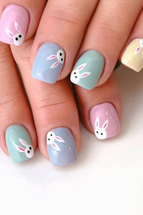 Easter Short Square Nails, Easter Nails For Little Kids, Cute Easter Nails For Kids, Girls Easter Nails, Nail Art With Pastel Colors, Cute Easter Nails For Kids Easy, Kids Spring Nail Ideas, Kids Easter Nail Designs, Gel Easter Nails Short