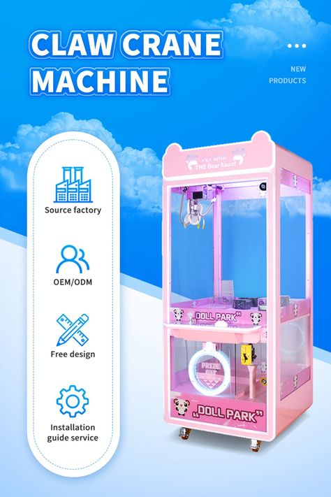 This cute pink doll machine can accommodate a variety of adorable dolls and toys, which can be won by skillfully maneuvering the claw. Its vibrant color scheme and playful design make it a popular attraction at arcades and amusement parks. Pink Claw Machine, Claw Crane, Colorful Lighting, Crane Machine, Claw Machine, Pink Doll, Arcade Machine, The Claw, Amusement Parks