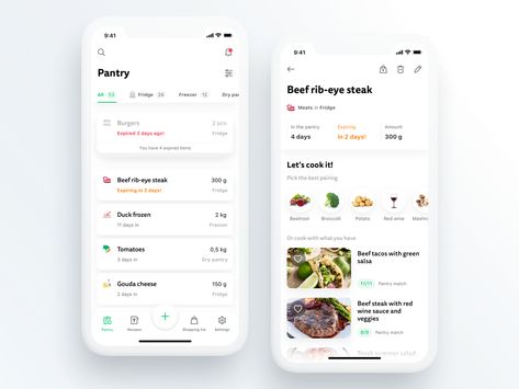 Hello Dribbblers! Would it be nice if you could check your fridge or pantry from anywhere? Would it be helpful if someone reminded you about the food going bad? I am happy to introduce you to a ... Ultimate Pantry, Pantry Recipe, Pantry Inventory, Pantry Fridge, Green Salsa, Product Management, Kitchen Light, Mobile App Ui, Smart Kitchen