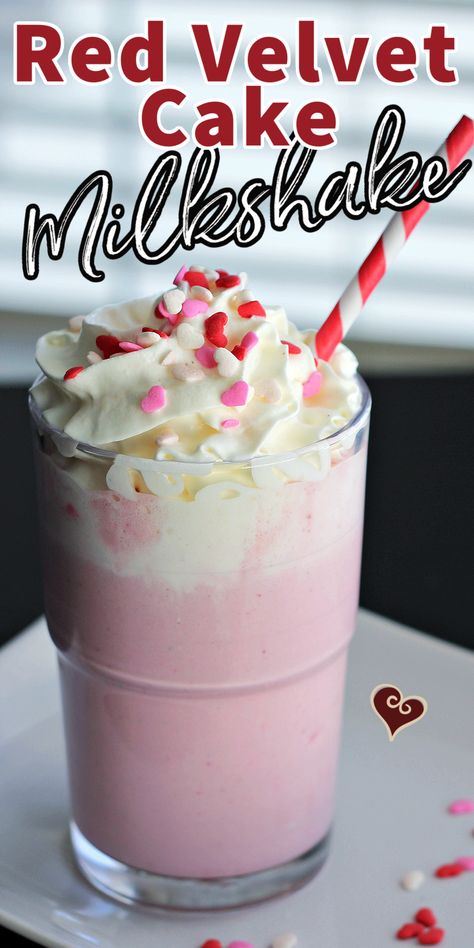 This RED VELVET CAKE MILKSHAKE is creamy, rich and full of flavour. For a Valentine's Day dessert or yummy any day - it's absolutely delicious and simple to make! #milkshake #valentinesday #redvelvet Cake Milkshake Recipe, London Fog Recipe, Cake Milkshake, Oreo Ice Cream Sandwich, Cream Sandwich Cake, Cake Batter Ice Cream, Red Velvet Desserts, The Best Carrot Cake, Ice Cream Sandwich Cake