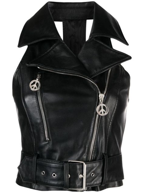 MOSCHINO JEANS notched-lapels Leather Gilet Biker Outfits For Women, Leather Gilet, Leather Clothes, Designer Leather Jackets, Leather Outfits, Moschino Jeans, Biker Aesthetic, Leather Clothing, Biker Jackets