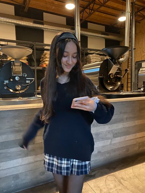 Pleated Skirt Outfit Plaid, Blue Plaid Skirt Outfit Aesthetic, Dark Blue Plaid Skirt Outfit, Nikki Sweater Brandy, Navy Plaid Skirt Outfit, Navy Blue Knit Sweater Outfits, Blue Uniform Aesthetic, Navy Blue Uniform Outfits, Navy Blue Pleated Skirt Outfit