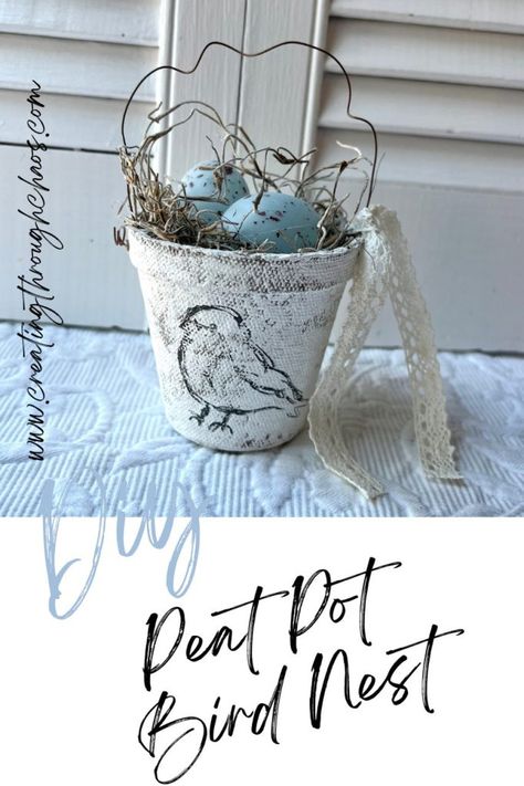 Peat Pot Crafts Diy, How To Make Bird Nest, Build A Bird Nest, Peat Pots Easter Spring, Craft For Spring, Dollar Tree Candle Holders, Dollar Tree Candles, Peat Pots, Diy Birds