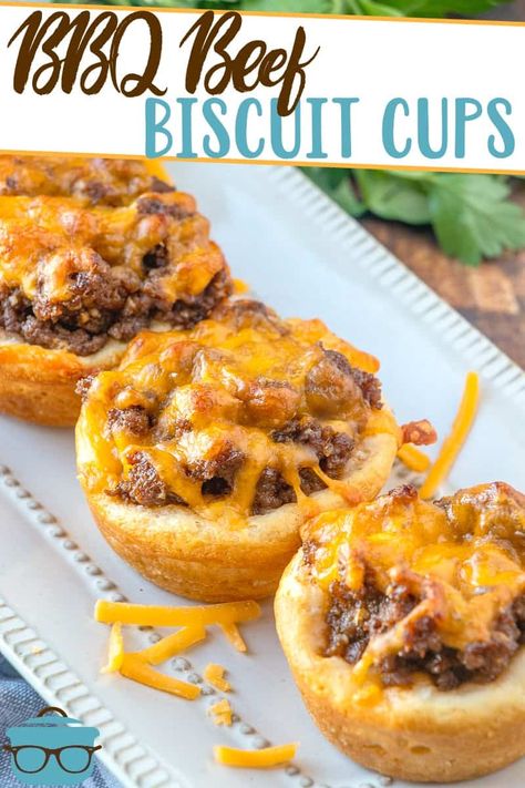 Beef Cups Muffin Tins, Bbq Cups Pillsbury, Bbq Biscuit Cups, Ground Beef Recipes For Party, Ground Beef Biscuit Recipes, Bbq Biscuits, Bbq Cups, Biscuit Cups Recipes, Muffin Tin Meals