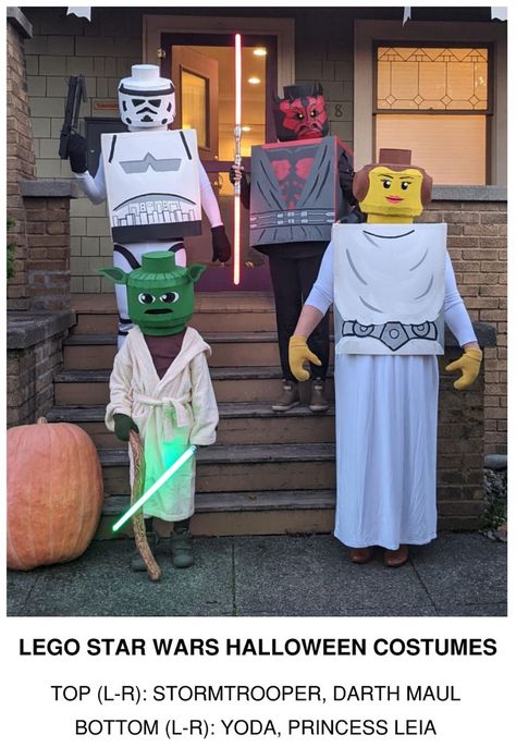 Lego Costume Diy, Kids Star Wars Costumes, Star Wars Costumes Diy, Disfraz Star Wars, Princess Leia Costume, Star Wars Halloween Costumes, Lego Costume, Carton Diy, Diy Lego