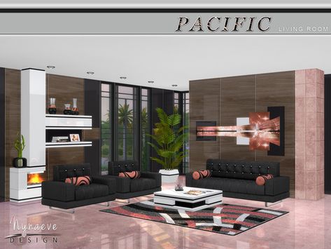 NynaeveDesign's Pacific Heights Living Room Sims 3 Living Room, 50s Living Room, Sims 4 Living Room, Living Room Sims 4, Green Apartment, Elegant Living Room Decor, Pacific Heights, Sims 4 Downloads, Sims 4 Cc Furniture