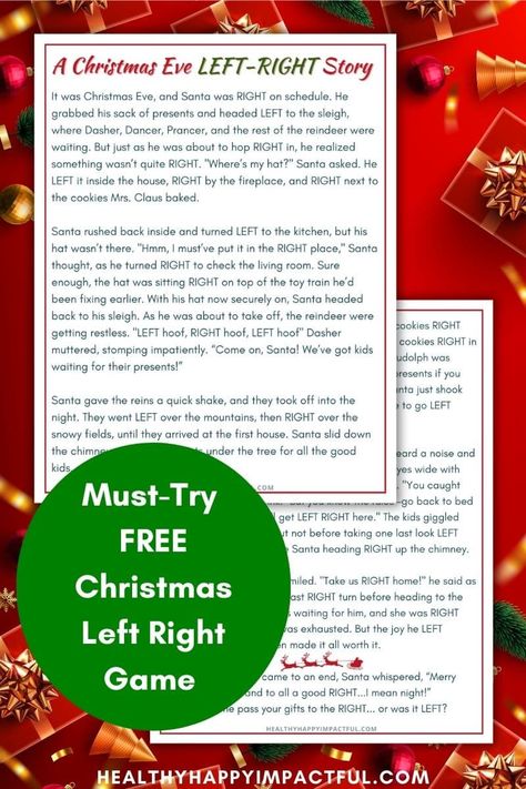 left right Christmas game; school; gift exchange; easy; short; poem Christmas Left Right Game Printable Free, Left And Right Christmas Game, Left Right Gift Exchange Stories, Christmas Right Left Game, Christmas Story Gift Exchange Game, Christmas Gift Swapping Games, Gift Exchange Story Left Right, Twas The Night Before Christmas Left Right Game, Left Right Christmas Game Free Printable