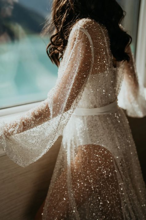 Inside Samantha Pace's Picturesque Lakeside Wedding Sparkly Photoshoot, Wedding Morning Robe, Simple Classy Wedding Dress, Bride Preparation, Plus Size Maternity Dresses, Flowing Sleeves, Dress Hire, Satin Belt, Classy Wedding Dress