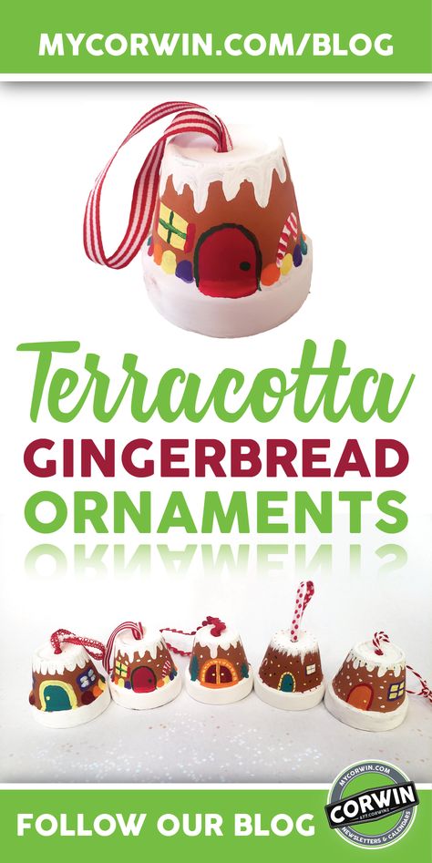 Terracotta Gingerbread House, Terra Cotta Gingerbread House, Air Dry Clay Gingerbread House, Gingerbread Diy Ornaments, Bread Ornaments, Terracotta Ornaments, Gingerbread House Ornaments, Ornaments Diy Kids, Ginger Bread House Diy