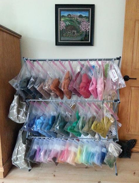 The Awesome Wool Organization that FIRED UP our fb group. Some people are already setting up their own version of this innovative storage system! We love it! “It was time to organize my small… Wool Organization, Wool Storage, Office Craft Room Combo, Plastic Storage Containers, Diy Playroom, Needle Felting Supplies, Craft Shed, Sewing Room Storage, Craft Storage Organization