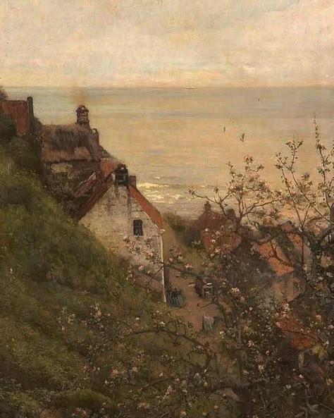 Old Asthetic Picture, Jules Cheret, Robin Hoods Bay, Rennaissance Art, Aesthetic Old, Old Paintings, By The Ocean, Aesthetic Painting, Vintage Landscape