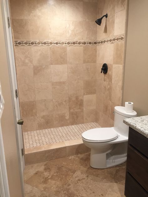 Light Tan Tile Bathroom, Bathroom Remodel Cream Color, Brown Shower Tile Bathroom, Tan Tile Bathroom Ideas, Bathroom Beige Tile, Tan Bathroom Ideas, Beige Tile Bathroom, Brown Tile Bathroom, Tan Bathroom