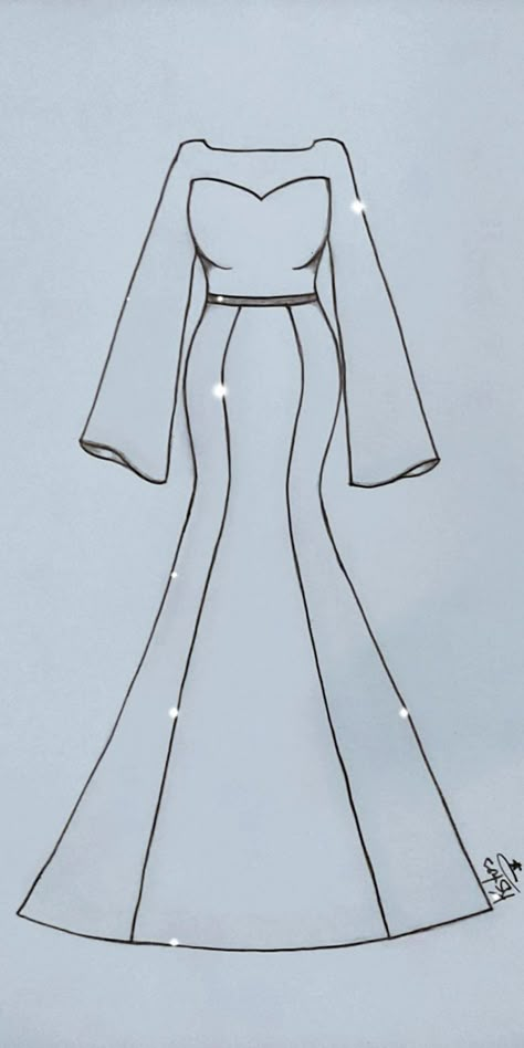 Simple Dress Drawing Ideas, Easy Dress Drawings, Draw A Dress Easy, Clothes Drawing Easy, Dress Drawing Easy, Easy Drawing Ideas For Beginners, Doodle Techniques, Dress Outline, Drawing Ideas For Beginners