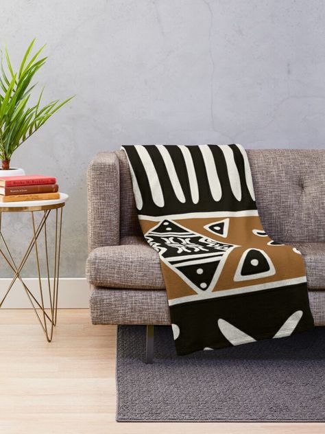 "African mud cloth with elephants" Throw Blanket by hellcom | Redbubble African Decor Living Room, Mudcloth Decor, African Style Decor, African Inspired Decor, African Interior, African Theme, Ethnic Decor, African Home Decor, Patterned Bedding