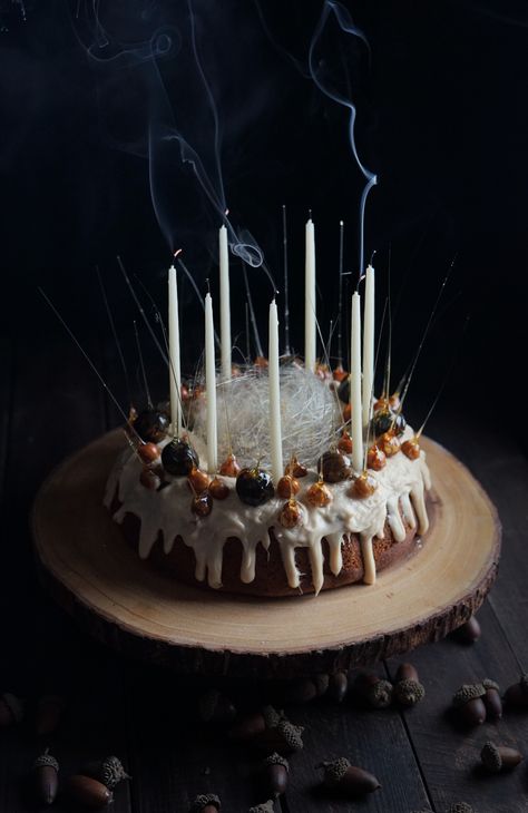 Pagan Cake Ideas, Pagan Cake, Acorn Cake, Haunted Kitchen, Acorn Flour, Gluten Free Bundt Cake, Witch Cake, Foraging Recipes, Candied Nuts