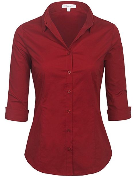 Work Shirts For Women, Dark Red Blouse, Red Button Up Shirt, Body Suit Outfits, Casual Night Out, Red Blouse, Red Button, Kurta Designs, Streetwear Outfits