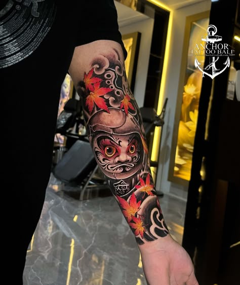 DARUMA HALF SLEEVE TATTOO DONE BY MR RICO🔥 Road To Anniversary Anchor Tattoo Bali 2023 Get special prices for every tattoo you booked! BOOK NOW! DM us for booking or walk-in, our artists are available for a FREE CONSULTATION to collaborate on your idea 💡 ✨WALK IN AVAILABLE EVERY DAY 9 AM - 10 PM Anchor Tattoo Bali Legian Street, No. 141, Kuta. #AnchorTattooBali #InkYourStory #QualityIsOurConcern #tattoo #tattoolover #tattooartist #inked #inkedmag #inkedmagazine #art Daruma Doll Sleeve Tattoo, Orientalism Art Tattoo Half Sleeve, Tattoo Ideas Japan, Japanese Daruma Tattoo Design, Japanese Sleeve Tattoo Design, Japanese Half Sleeve Tattoo Design, Daruma Doll Tattoo Design, Japan Tattoo Ideas, Daruma Tattoo Design