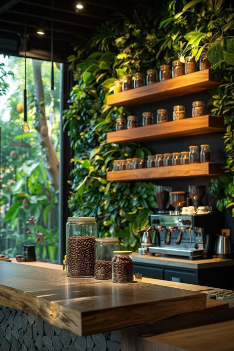 Luxury Coffee Station, Dark Boho Aesthetic, Bar Styling Ideas, Tea Store Design, Coffee Bar Styling, Dark Boho Living Room, Juice Bar Design, Forest Cafe, Boho Living Room Ideas