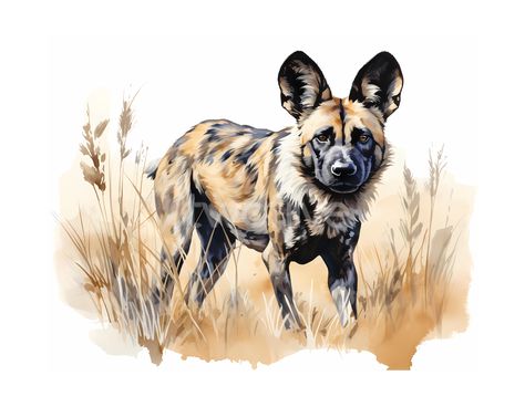 Wild Dog Drawing, African Wild Dog Drawing, Painted Dogs, African Wild Dog Watercolor, Mini Canvases, Dog Watercolor, Wild Dog, African Wild Dog, Dog Clipart