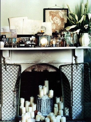 candles in the fireplace Melted Candles, Candles In Fireplace, The Mantle, Deco Boheme, Stone Walls, Modern Houses, Bohemian Home, Stone Wall, Home Fashion