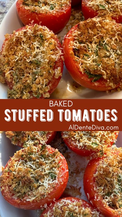 BAKED STUFFED TOMATOES Baked Tomato Recipes, Campari Tomatoes, Baked Appetizers, Stuffed Tomatoes, Tomato Dishes, Burger Seasoning, Easy To Make Appetizers, Baked Tomatoes, Homemade Bagels