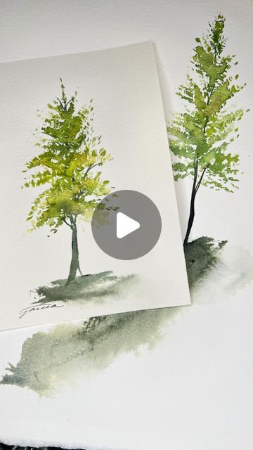 Ann Garcia | watercolor • art • design on Instagram: "This is another friendly reminder that white space is your friend. If you would like to practice this tree, make sure you leave white space (dry paper) between the marks of the fan brush. Go ahead and overlap some brushstrokes using different shades of green and yellow. I added some gold toward the end. Use those white spaces for showing some branches and parts of the trunk, but don’t overdo it. Less is often more. 🌞 Feel free to ask questions in the comments. I’m wishing you the best Sunday and the best week! 💛 Ann  Watercolor tree Fan brush  Tree painting  @anngarcia.art #anngarciaartist #anngarciawatercolor #treepainting #watercolortree #watercolorforbeginner #watercolor #watercolor_tutorials #watercolorpainting #watercolorart #tre Watercolor Trees Tutorial, Watercolor Portrait Tutorial, Diy Large Wall Art, White Spaces, Tree Watercolor Painting, Portrait Tutorial, Paintings Tutorials, Water Coloring, Tree Watercolor