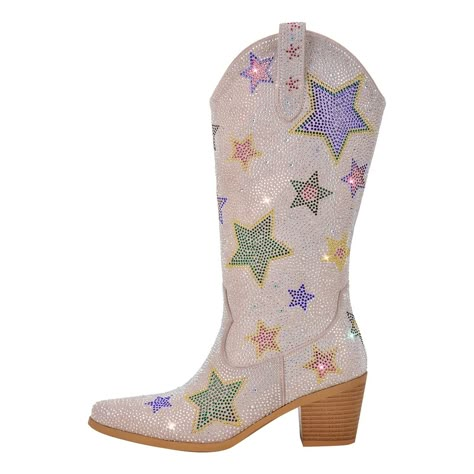 Heel measures approximately: 1.9 in / 5 cm Material: Synthetic Material Color: Pink/Black Customer Service please contact US Rhinestone Cowgirl Boots, Rhinestone Cowgirl, Fashion Cowboy Boots, Bridal Boots, Western Booties, Chunky Block Heels, Pointed Toe Heels, Cow Boy, Thick Heels