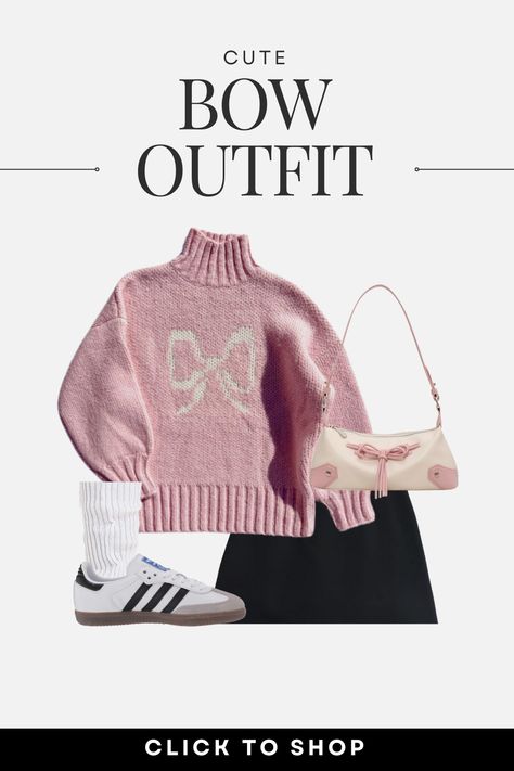 If you're obsessed with the bow aesthetic, check out this cute bow aesthetic outfit made with amazon finds. Coquette Aesthetic Outfit, Coquette Fits, Bow Outfit, Bow Aesthetic, Coquette Outfit, Bow Sweater, Bow Accessories, Bow Shoes, Cute Bow