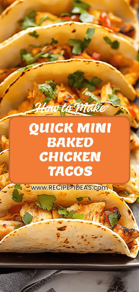 Discover the flavors of easy and delicious mini baked chicken tacos, perfect for busy weeknights! This quick recipe allows you to get tasty tacos on the table in just 20 minutes. With tender chicken, seasoned spices, and crispy taco shells, these mini tacos make a fantastic meal for any occasion. Whether you're looking for a fun dinner idea or enjoyable snacks for a party, these baked chicken tacos satisfy cravings without a lot of fuss. Heat, serve, and delight in every bite! Snacks For A Party, Mini Chicken Tacos, Baked Tacos, Crispy Taco Shells, Chicken Taco Seasoning, Baked Chicken Tacos, Crispy Tacos, Fun Dinner, Mushroom Cream Sauces