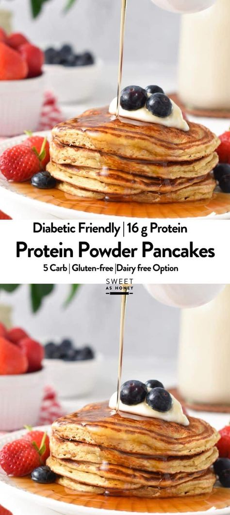 This Protein Pancakes recipe delivers the best light, fluffy gluten-free protein powder pancakes packed with 16 g of proteins and 5 g carbs. Pancake Toppings Healthy, Gluten Free Protein Powder, Gluten Free Protein Pancakes, Protein Pancakes Recipe, Best Whey Protein Powder, Protein Powder Pancakes, Unflavored Protein Powder, High Protein Pancakes, Dairy Free Pancakes