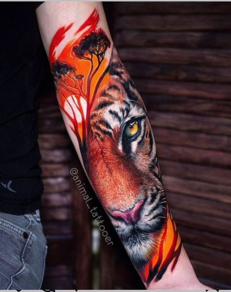 Tiger Tattoo Sleeve, Russian Tattoo, Lion Tattoo Sleeves, Tiger Tattoo Design, Geniale Tattoos, Tatuaje A Color, Forearm Tattoo Women, Full Sleeve Tattoos, Best Sleeve Tattoos