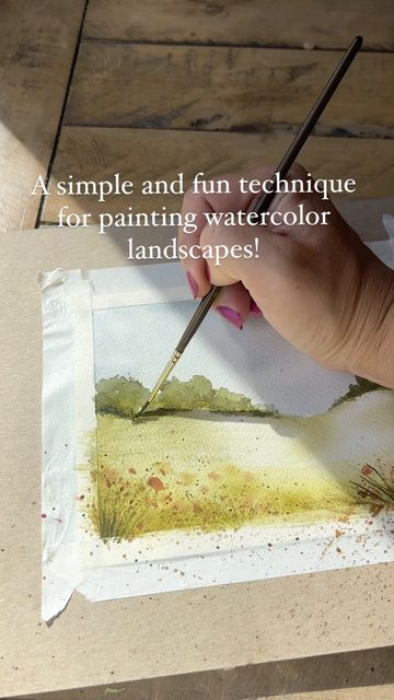 Watercolor Painting Hacks, Watercolor Landscape For Beginners, Easy Small Watercolor Paintings, Art Landscapes Painting, Watercolor Summer Landscape, Small Watercolor Landscapes, Watercolor Landscape Paintings Tutorials, Watercolor Art Ideas For Beginners, Watercolour Landscape Easy