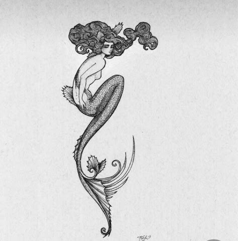 Mermaid With Wings Tattoo, Whimsical Mermaid Tattoo, Mermaid Back Tattoo, Vintage Mermaid Tattoo, Castle Core, Stretch Mark Tattoo, Extra Aesthetic, Siren Tattoo, Vintage Drawings