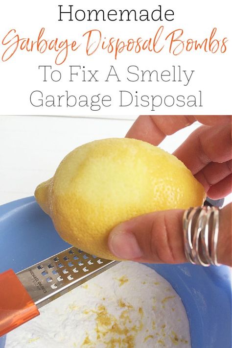 These easy to make Garbage Disposal Bombs use natural ingredients to freshen  a smelly garbage disposal. Garbage Disposal Odor, Essential Oil Cleaning Recipes, Garbage Disposal Cleaning, Garbage Disposal Cleaner, Diy Dish Soap, Homemade Detergent, Homemade Cleaning Recipes, Disposal Cleaner, Homemade Cleaners Recipes