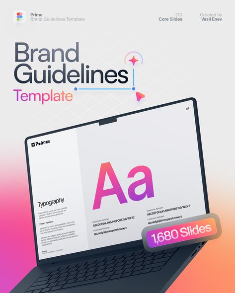 💌 Introducing the Prime Brand Guidelines Template A fully customizable design toolkit made for Figma. It’s the perfect foundation for frequent presentation creators, designers, and agencies. It offers 1,680 Slides Total — 210 Core Slides in Light & Dark Modes, switchable with Figma Variables, all in 4 Stunning Color Gradients. 🍭 Features: → Figma Compatible (.fig Format) → Fully Customizable Variables, Fonts, Colors, Layouts → 1920 × 1080 Standard Size (16 × 9) → 12 × 24 Grid Layout → Fic... Ux Design Trends, Brand Guidelines Design, Design Toolkit, Presentation Slides Design, Guideline Template, Brand Guidelines Template, Color Gradients, Poster Design Layout, Social Media Branding Design