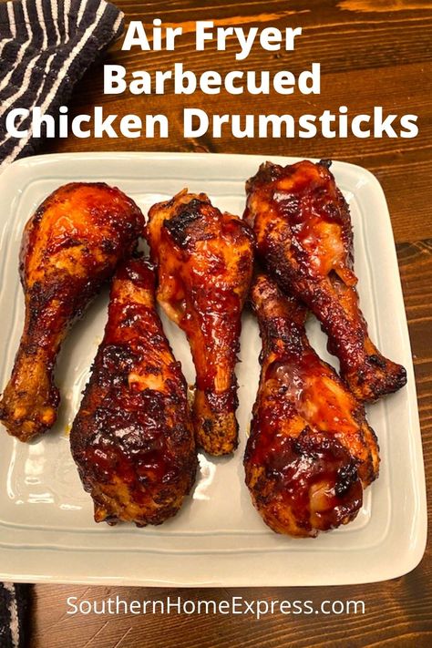 These air fryer barbecued chicken drumsticks are a delicious main dish that goes with any sides. They're perfect for a family dinner or get-together with friends. #airfryerchicken #chickendinner Air Fryer Chicken Leg Recipe, Air Fryer Chicken Drumsticks, Air Fryer Bbq Chicken, Bbq Chicken Drumsticks, Fried Chicken Drumsticks, Potato Cubes, Bbq Chicken Legs, Bbq Chicken Thighs, Bbq Recipe