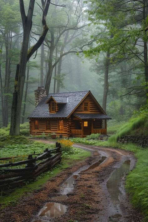 A House In The Forest, Cabin In The Woods Photography, Cabin In The Middle Of Nowhere, Cabins And Cottages In The Woods, House In The Woods Aesthetic, Cabin By The River, Cottage Scenery, House In A Forest, Cottages In The Woods