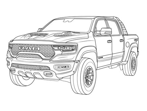 Ram Line Art, Car Drawing Sketches, Car Line Art, Simple Car Drawing, Ram Car, Car Drawing Easy, Race Car Coloring Pages, Car Coloring Pages, Ram Cars