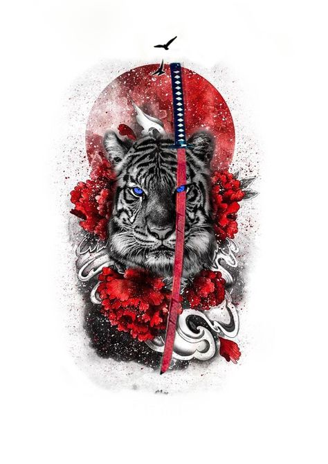 Japanese Tiger Art Tattoo Designs, Samaria Tattoos, Japanese Tiger Tattoo Design, Chinese Zodiac Tattoo, Japanese Tiger Tattoo, Tiger Canvas Art, Japanese Tiger, Tiger Tattoo Design, Red Tattoo