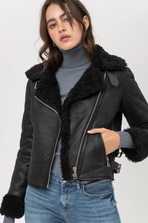 The Chantelle Jacket - FINAL SALE - Bonny Flair - black - Outerwear Buckle Jackets, Sherpa Lined Jacket, Blazer Jeans, Black Aviators, Aviator Jackets, Aviator Style, Pull N Bear, Sherpa Jacket, Pull & Bear