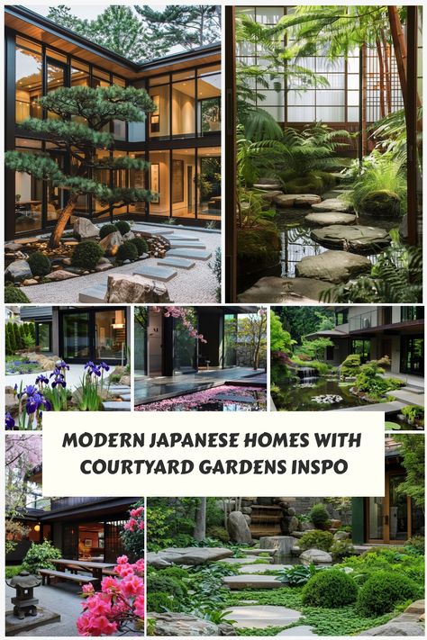 Style tips taken from modern Japanese homes with courtyard gardens that you can apply to your own home. Inner Garden House, Modern Courtyard Design, Courtyard Design Ideas, Japanese Courtyard House, House With Courtyard, Japanese Courtyard Garden, Center Courtyard, Japanese Exterior, Japanese Courtyard