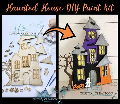 Embrace the spirit of the season with our collection of Halloween signs and decor. From goth wall art to farmhouse-inspired pieces, find inspiration for creating a cohesive look throughout your home! Second Ghost, Painted Haunted House, Upper Window, Easy Painting Projects, Spooky Haunted House, Halloween Haunted House Decorations, Haunted House Diy, Class 2023, Haunted House Halloween