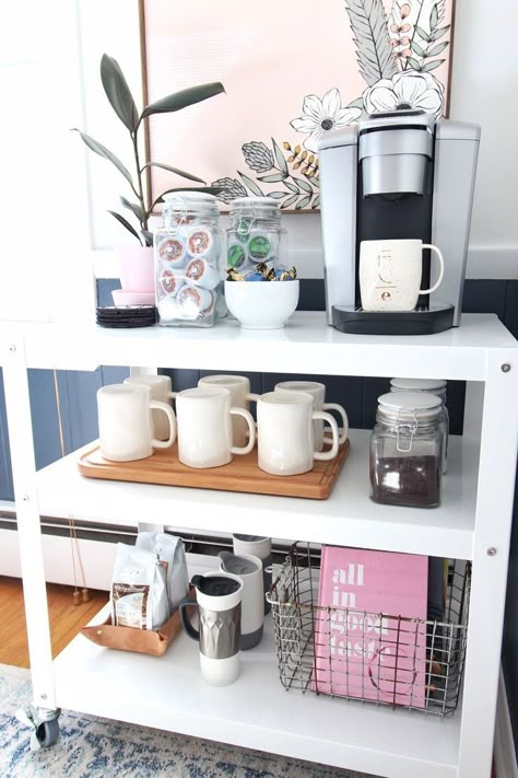 Coffee Organization Ideas, Coffee Bar Cart, Coin Café, Coffee Bar Design, Coffee Cart, Home Coffee Stations, Coffee Nook, Home Coffee Bar, Coffee Bar Home