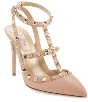 for a look that's both rock-chic and refined, VALENTINO GARAVANI 'Rockstud' T-Strap Pointy Toe Pump #womensshoes #highheels #shoes Valentino 2017, Valentino Pumps, Beige Pumps, T Strap Shoes, Pointy Toe Shoes, Shoes Heel, Valentino Rockstud, Valentino Shoes, Ankle Strap Pumps