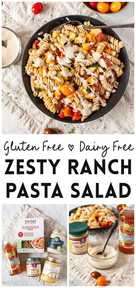 Our Gluten Free Zesty Ranch Pasta Salad is allergy friendly and makes a fantastic side dish or main dish. Bring this salad to your potlucks and BBQs, it's so creamy and flavorful, no one will know it's gluten free! #sponsored by @iherb | thefitcookie.com #glutenfree #dairyfree #salad #pastasalad #sponsored Gluten Free Pasta Salad Recipes, Zesty Pasta Salad, Gluten Free Pasta Salad, Zesty Ranch, Dairy Free Pasta, Allergen Free Recipes, Ranch Pasta Salad, Ranch Pasta, Ranch Recipe