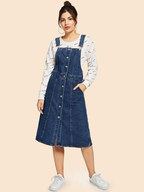 Womens Denim Dress, Denim Dresses, Denim Overall Dress, Dress Denim, 21 Dress, Pinafore Dress, Dress Clothes, Suit Designs, Romper Dress