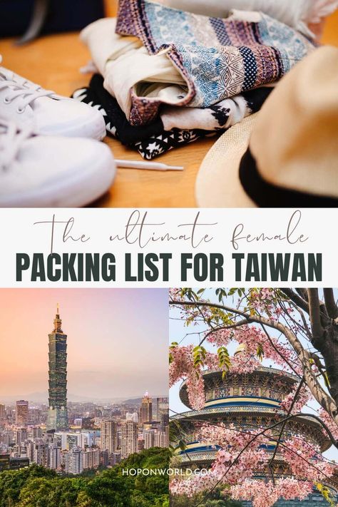 The Ultimate Female Packing List for Taiwan • Hoponworld Taiwan Vacation Outfit, Taiwan Packing List, Summer Taiwan Outfit, Taiwan November Outfit, Taipei Winter Outfit, Spring Outfits Taiwan, Taiwan Outfit Ideas, Taiwan Fashion Outfits, Taiwan Outfit Travel Winter