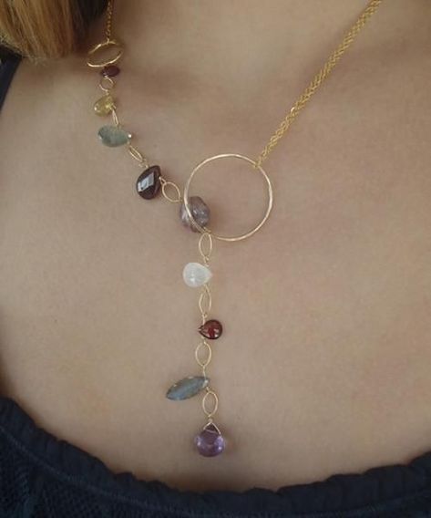 Gemstone Lariat Necklace, Necklace Ideas, Homemade Jewelry, Jewelry Making Ideas, Necklace Gemstone, Necklace Fashion, Jewelry To Make, Diy Schmuck, Precious Jewelry