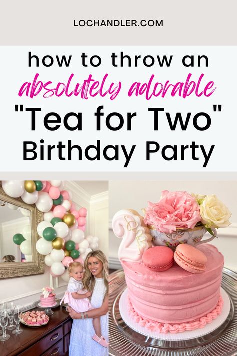 How to plan a cute tea for two or tea for 2 theme birthday party! Sharing the best second birthday ideas and party hosting tips and tricks with you when it comes to one of the best theme party ideas for kids. Spilling the details on invitations, food, decorations, games, favors, and more! Tea For Two Party 2nd Birthday, Tea Time For Two Birthday, Simple 2nd Birthday Party For Girl At Home, 2 Year Tea Party Birthday, Partea For Two, Tea For Two Decorations, Tea For 2 Birthday Party Ideas, Second Birthday Tea Party Theme, Tea For Two Party Ideas